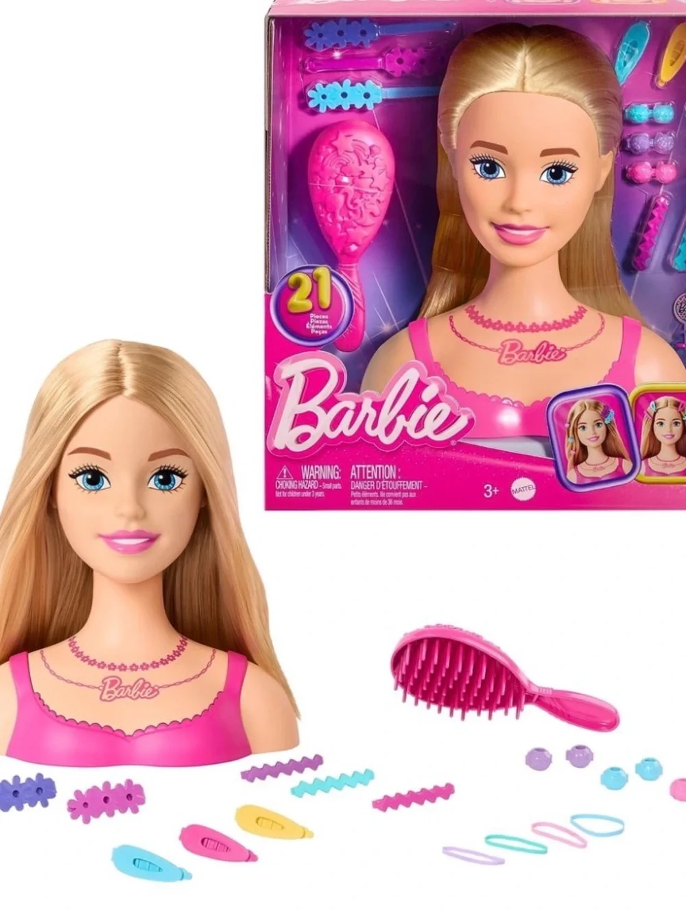 Barbie Styling Head with Pink Accessories – Kids Hair Playset